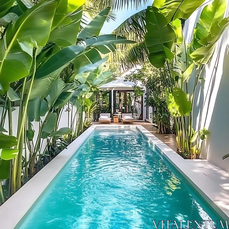 Luxury Poolside Oasis with Tropical Flair AI Image