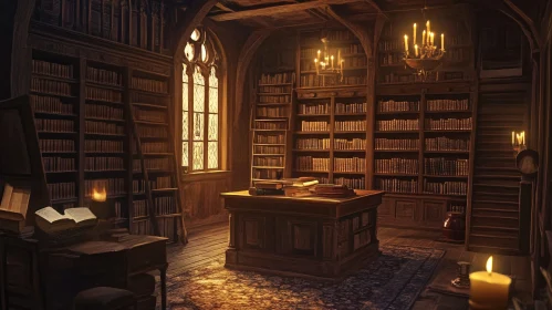 Old Library Interior with Books