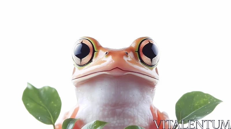 Orange Frog with Prominent Eyes and Green Leaves AI Image