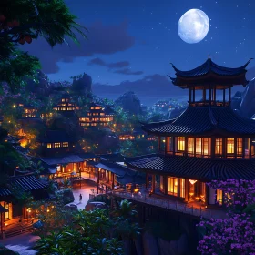 Nighttime Asian Architecture Landscape
