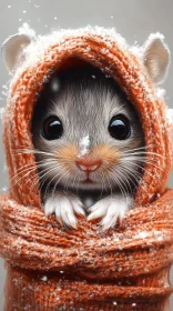 Cozy Rodent Wrapped in Orange Scarf