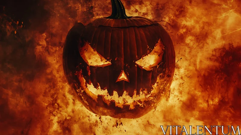 Haunted Pumpkin in Fire AI Image