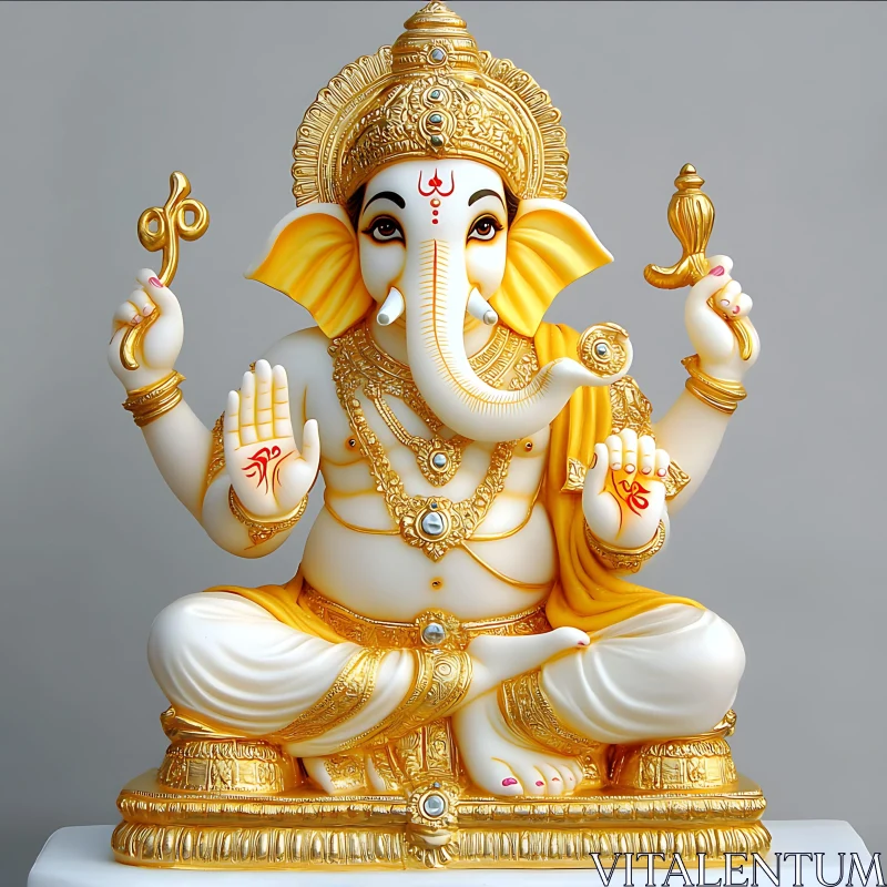 Elegant Ganesha Sculpture with Gold Details AI Image