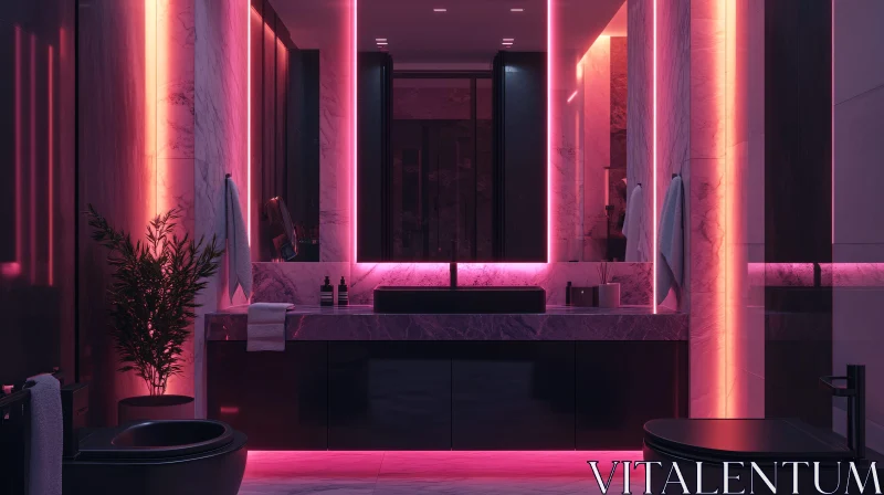 Sophisticated Neon Lit Bathroom Design AI Image