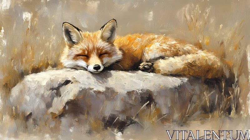 Peaceful Fox on Rock Painting AI Image