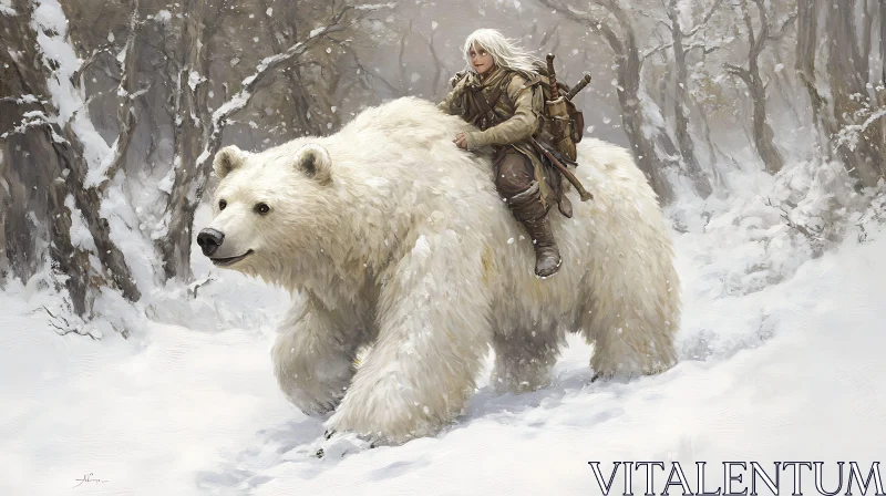 AI ART Snowy Ride with Bear Companion