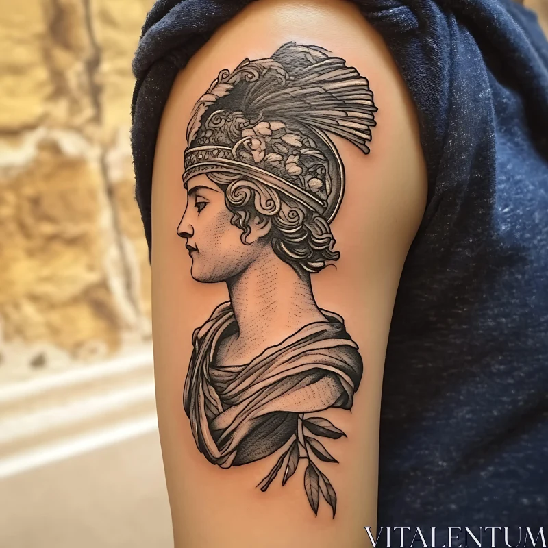 Monochrome Greco-Roman Figure Tattoo Design AI Image