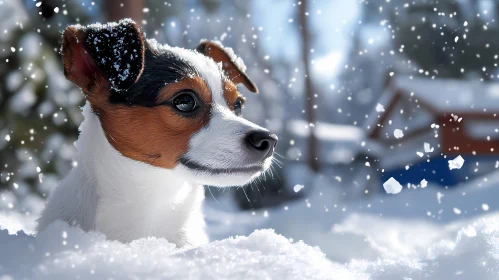 Dog in Snow Landscape