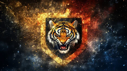 Tiger Shield Art with Grunge Texture