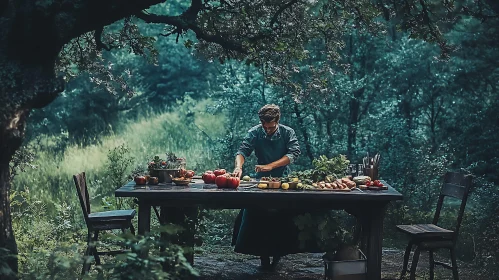 Outdoor Cooking in Forest