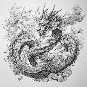 Coiled Dragon Among Clouds Artwork