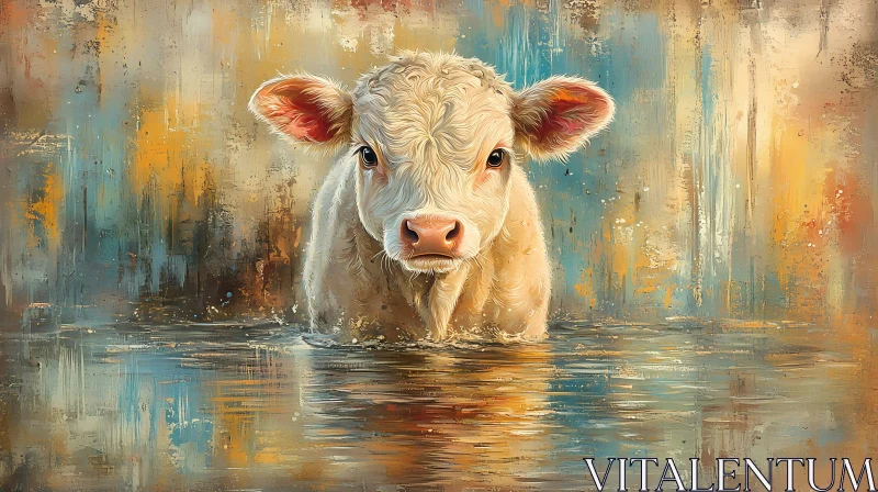 Calf and Water: An Artful Impression AI Image