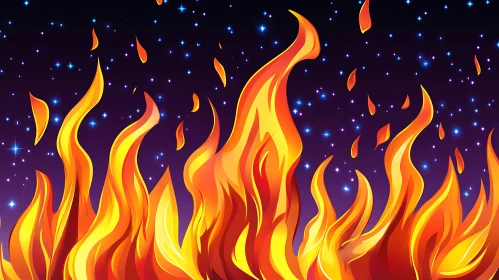 Digital Flames in Night Sky