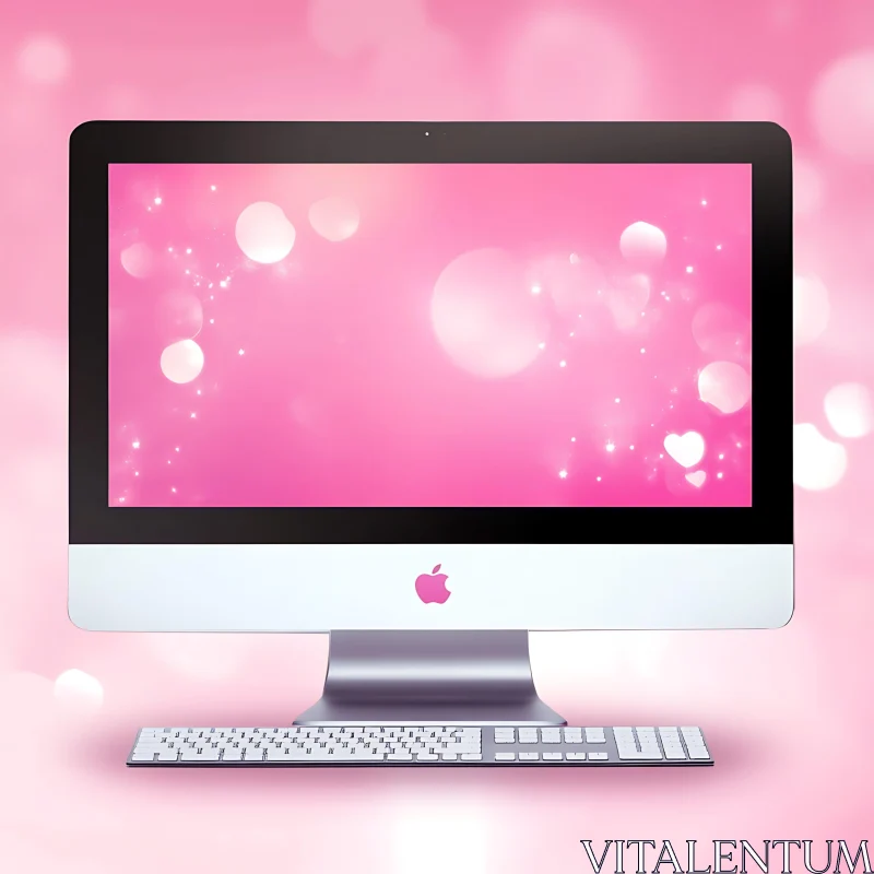 Stylish Pink Desktop with Keyboard AI Image