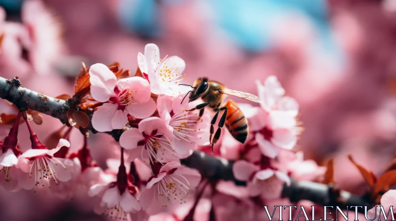 Bee on Cherry Blossom: A Nature's Mesmerizing Illusion AI Image