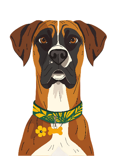 POD Design Boxer Dog with Floral Collar - Realistic Digital Illustration