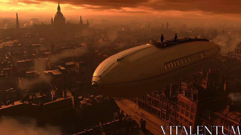 Vintage Airship Cityscape AI Image