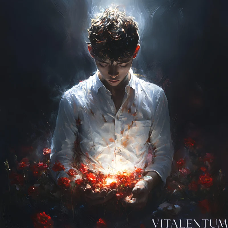 AI ART Boy with Glowing Flowers