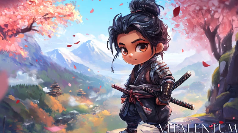 AI ART Anime Warrior in Mountain Landscape