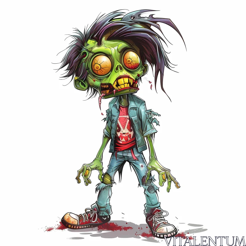 Cartoon Illustration of Young Man Zombie AI Image