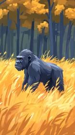 Wild Gorilla in Golden Autumn