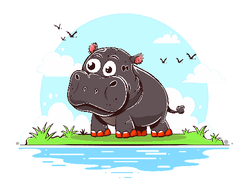 Cute Hippopotamus Cartoon Illustration for Kids POD Design