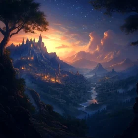 Scenic Mountain Castle Vista at Dusk