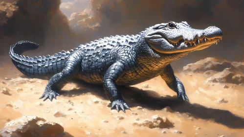 Sunlit Crocodile in Nature