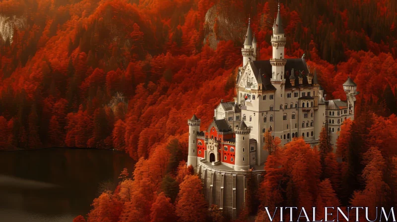 Enchanting Fairytale Castle in Autumn Landscape AI Image