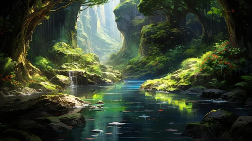 Enchanting River in a Lush Forest - A Celebration of Nature