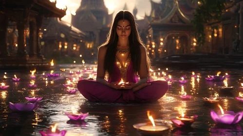 Woman in Lotus Position with Candles