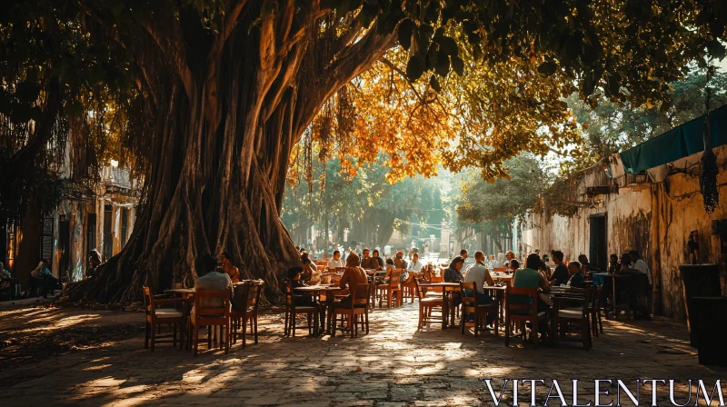 Outdoor Dining in Historic City Square AI Image