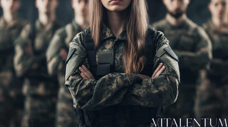 Strong Female Soldier Standing Firm AI Image