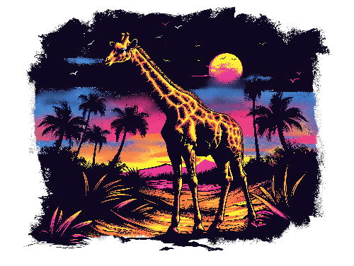 POD Design Giraffe on Beach Sunset T-Shirt Design