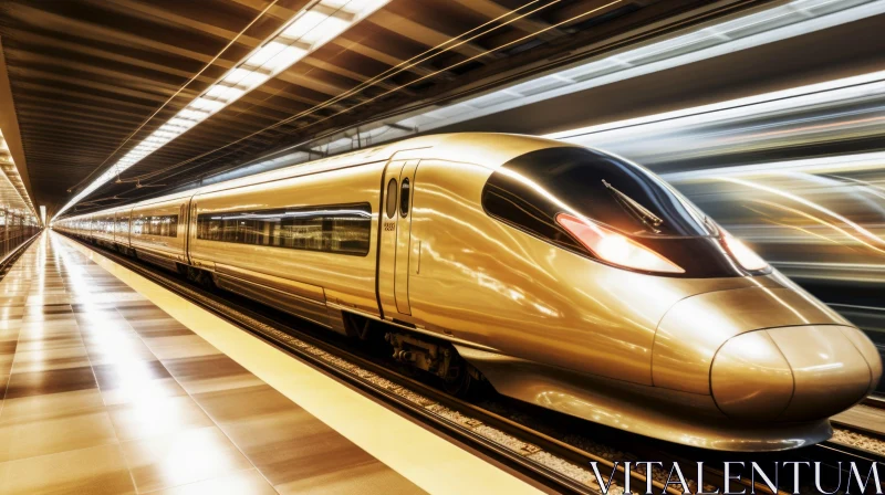 Luxurious High-Speed Train Traveling Through a Station AI Image