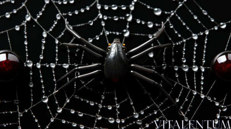 Monochrome Spider on Dew-Dappled Web - Artistic Photography AI Image