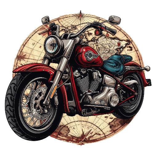 Vintage Motorcycle on Antique World Map - Exploration Art POD Design