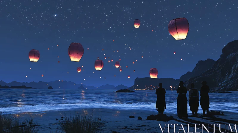 AI ART Floating Lanterns at Night