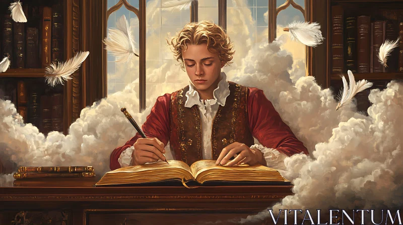 Young Man Writing in Cloudscape AI Image