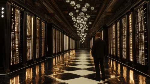 Opulent Hallway with Golden Illumination