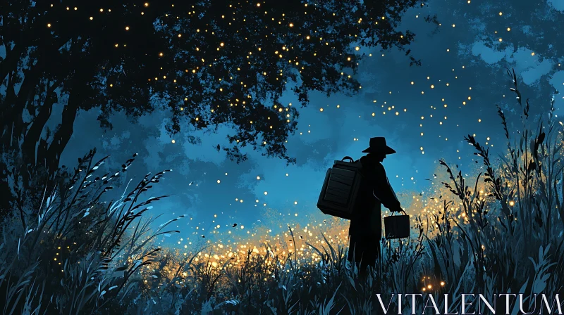 AI ART Silhouette in a Firefly Meadow