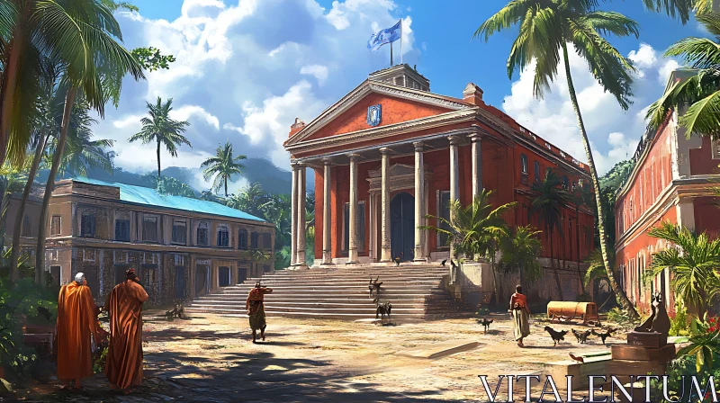 Tropical City View with Colonial Architecture AI Image