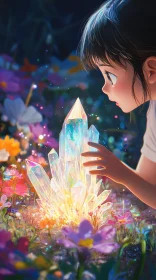 Girl and Crystal in Flower Garden