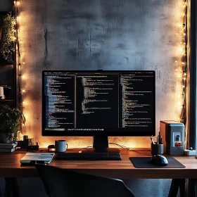 Cozy Developer Workspace with Large Monitor