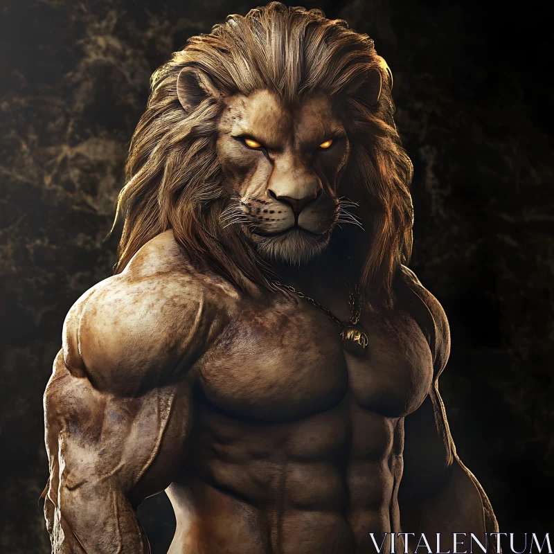 AI ART Muscular Lion Man Digital Artwork