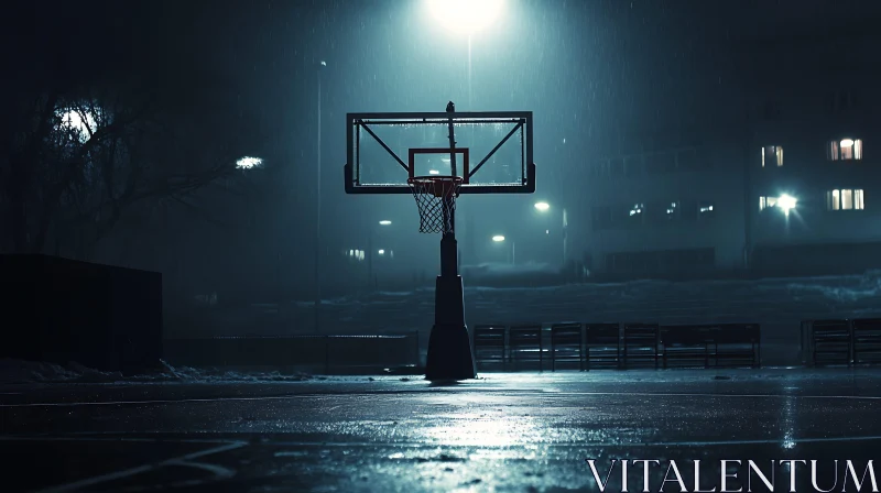 Night Basketball in the Rain AI Image