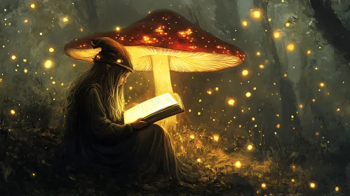 Girl Reading Under Mushroom