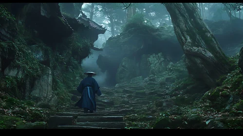 Foggy Forest Ascent: A Tranquil Journey