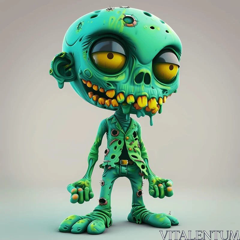 3D Cartoon Zombie Illustration with a Light Gray Background AI Image