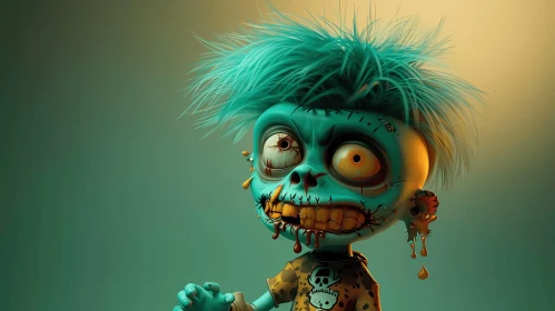3D Rendered Cartoon Zombie in Dark Room